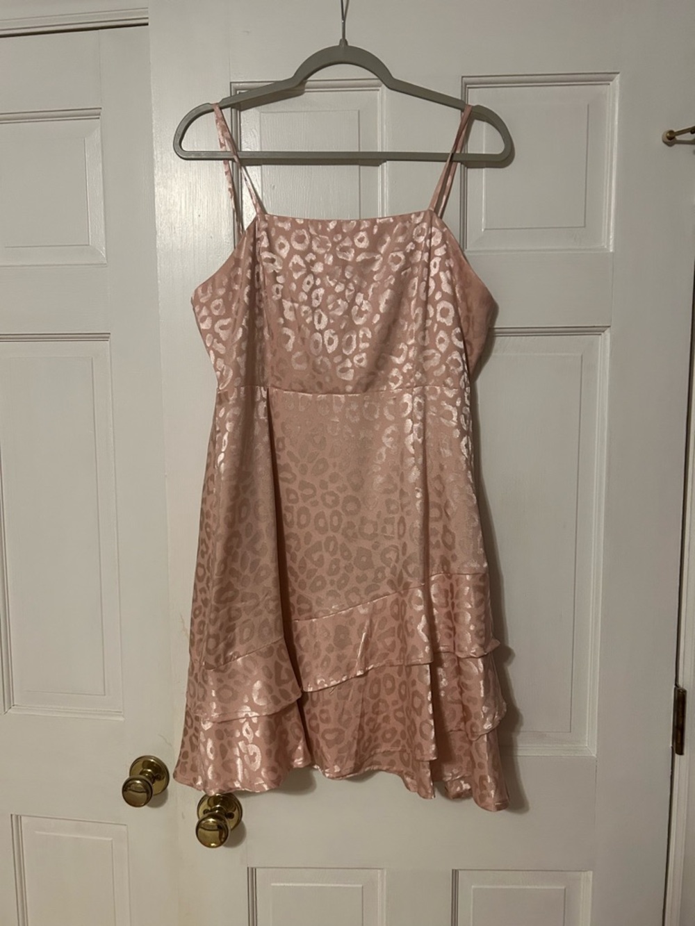 Altar'd State Pink Satin Leopard-Print Spaghetti Strap Dress